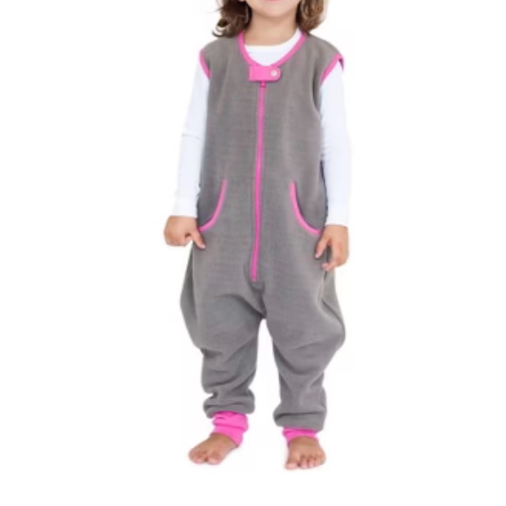 Kids Gray and Pink Sleeveless Zip Romper Pajamas